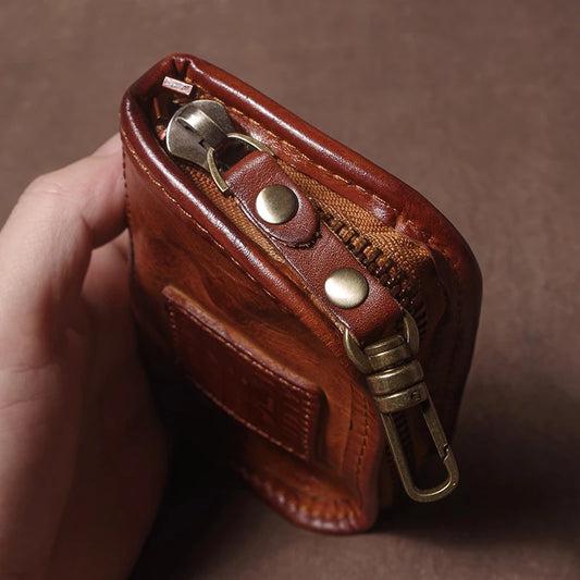 Sacs porte-clés de voiture en cuir véritable de luxe pour hommes et femmes, porte-monnaie vintage, portefeuille multifonction, porte-cartes, organisateur de maison