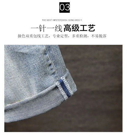 New Summer Fashion Trend Ripped Straight Tube Printed Denim Shorts Men's Casual Loose Comfortable Sports High Quality Pants