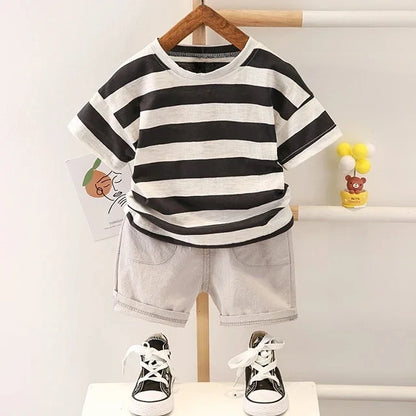 Boys Clothes Summer Fashion Crew Neck Children Tracksuit Dinosaur T-shirt Denim Shorts Suit Kids Outfit Baby Boys Set 1-5 Years
