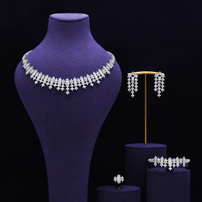 Bridal Zirconia Full Jewelry Set for Ladies Party Luxury Dubai Nigeria CZ Crystal Wedding Necklace Set