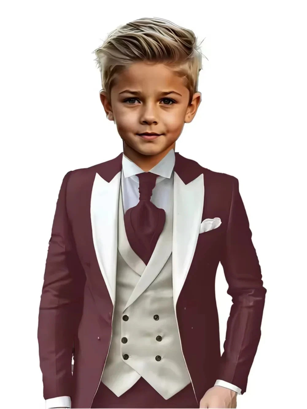 Handsome Kids Suit Set 3 Pieces Banquet Party Wear High Quality Boys Peak Lapel Suit Wedding Ring Bearer Outfit Plus Size Tuxed