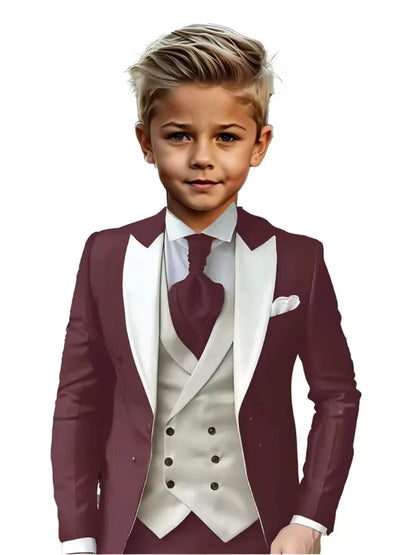 Handsome Kids Suit Set 3 Pieces Banquet Party Wear High Quality Boys Peak Lapel Suit Wedding Ring Bearer Outfit Plus Size Tuxed
