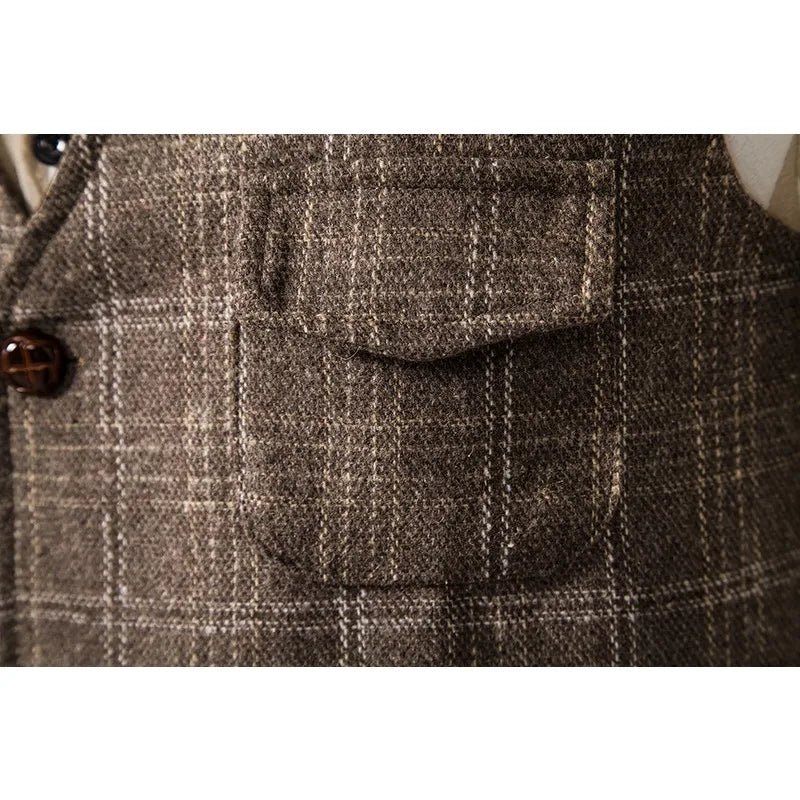 Suit Vest Men British Style Plaid Single-breasted Pocket Man Waistcoat Business Casual Slim Sleeveless Male Vest