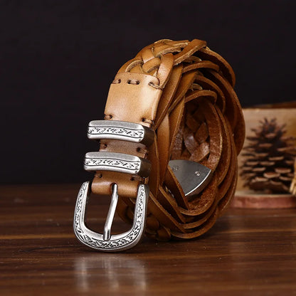 3.2CM Cowhide High Quality Genuine Leather Belts for Men Women Hand Woven Belt Strap Male Pin Buckle Jeans Cowboy Cintos Luxury