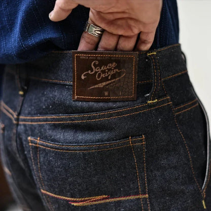 Mens Jeans Boxing Selvedge Denim Jeans Color Cotton Jeans for Men Silver Buttons Taper Fit  12.5 Oz