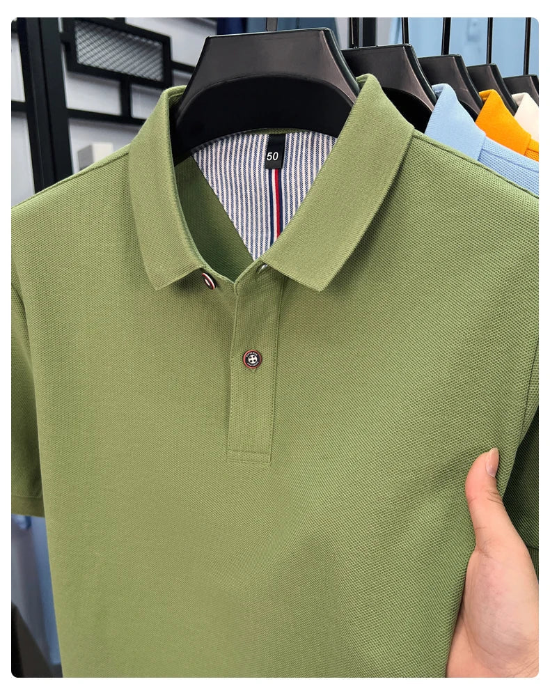 100% pure cotton high-end short sleeve polo shirt men's summer fashion new breathable Korean business casual golf brand T-shirt