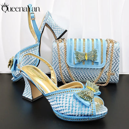2026 New Italian Pumps and Bag To Party  INS Style Open-Toe Rhinestone Elegant High Heels for Women Party