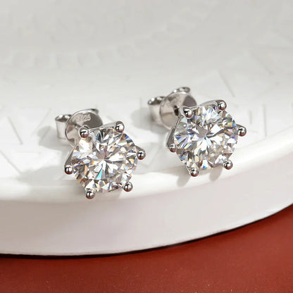 2 Carat Classic Moissanite Stud Earrings 925 Sterling Silver For Women 6-Claw D Color Sparkling Diamond Round Ear StudsCertified