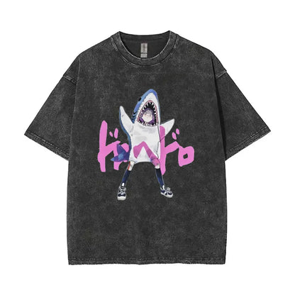 Anime Dorohedoro Kaiman Washed T-Shirt Men's Women Clothing Hip Hop Gothic Y2k T-Shirt Oversized Short Sleeve Cotton Tees Tops