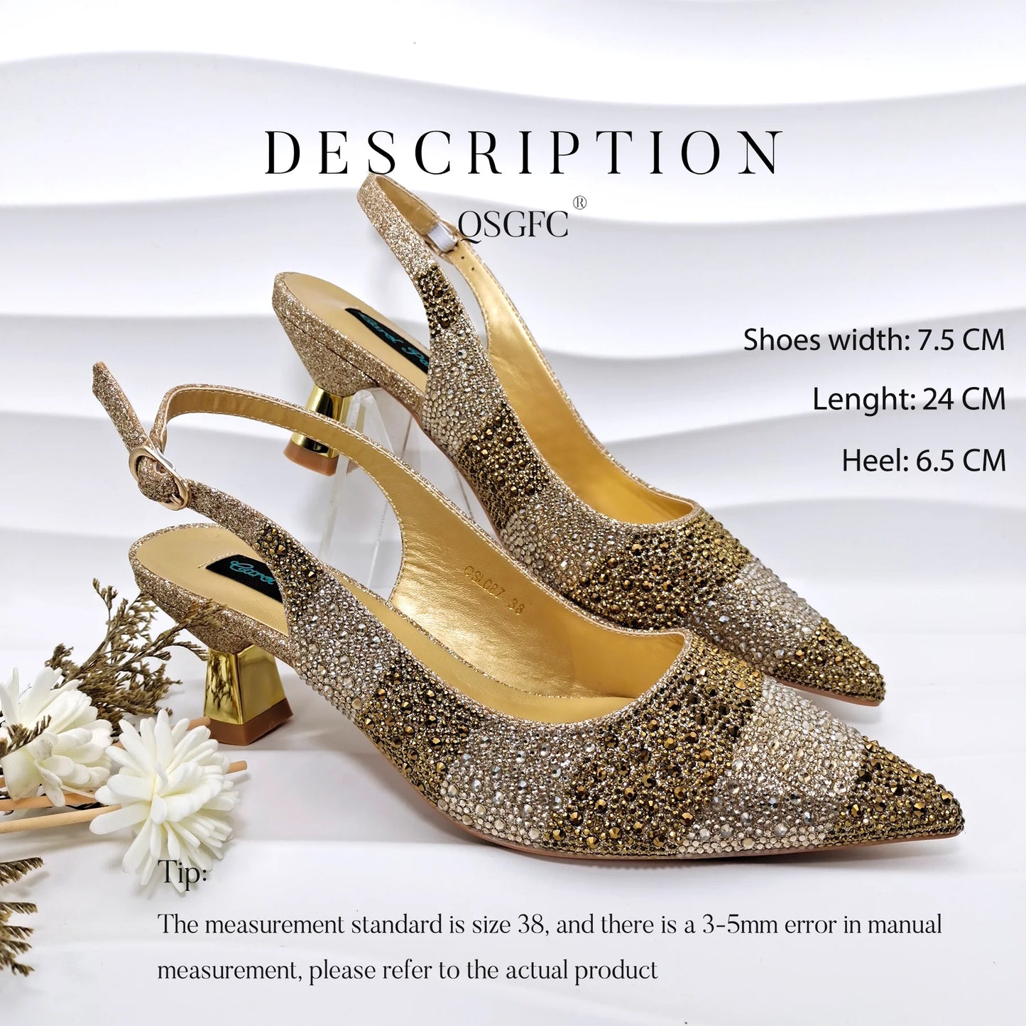 Gold Color Elegant Women Heels Shoes and Bag Set Hollow Rhinestones  High Heels Wedges Shoes Matching Bag