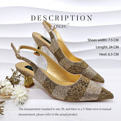 Gold Color Elegant Women Heels Shoes and Bag Set Hollow Rhinestones  High Heels Wedges Shoes Matching Bag