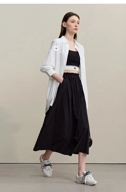 Women's Skirt 2026 Summer New Ruffle Hem Elastic Waist A-Line Midi Skirt Casual Outdoor Loose Fit Skirt For Women 12622013