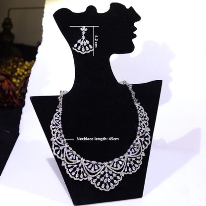 NEW Trendy 2PCS Necklace For Women Luxury Wedding Cubic Zircon CZ African Dubai Bridal Jewelry Set