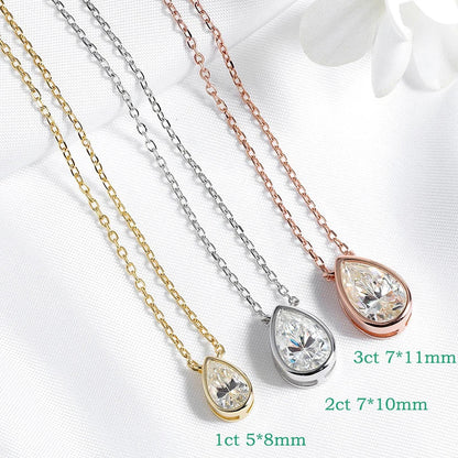 Certified 1-3CT Pear Cut Moissanite Necklaces for Women Chain Lab Diamond Pendant Birthday Gift 925 Sterling Silver 100%