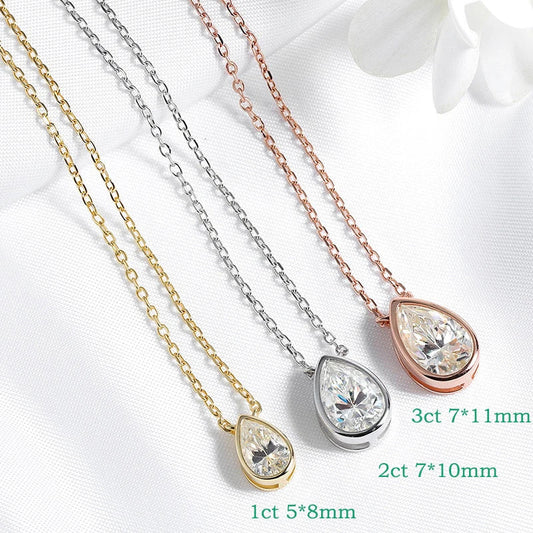 Certified 1-3CT Pear Cut Moissanite Necklaces for Women Chain Lab Diamond Pendant Birthday Gift 925 Sterling Silver 100%