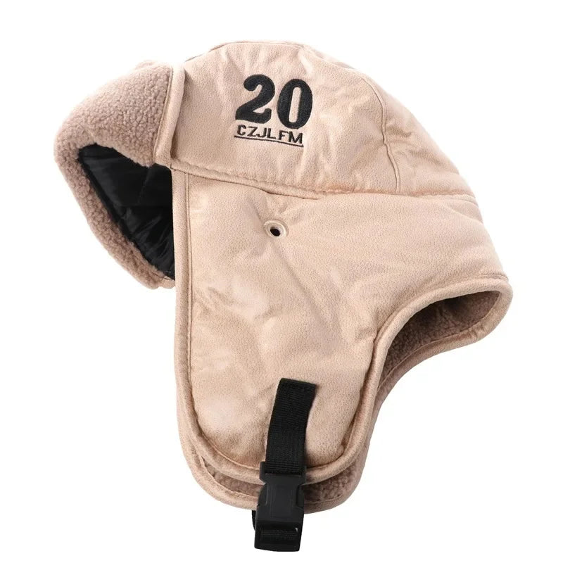 Men's Winter Bomber Hat with Goggles, Motorcycle Windproof Pilot Hat, Faux Fur Earflap Ushanka for Outdoor
