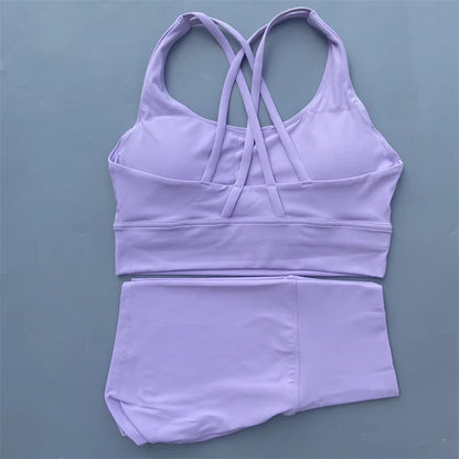 Solid Color gym bike Yoga Set short Legging +cross sport bra Tracksuit  Athletic Women Gym Suit Comprehensive Training Jogging