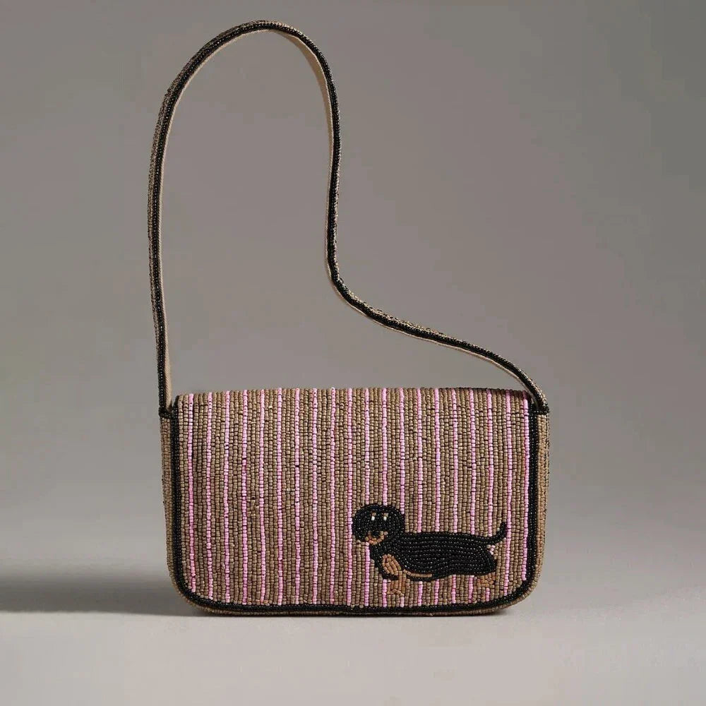 Beaded Bag Animal Edition Dachshund Embroidered Handbag Fashionable Beadwork Clutch Purse Mini Shoulder Bag for Women