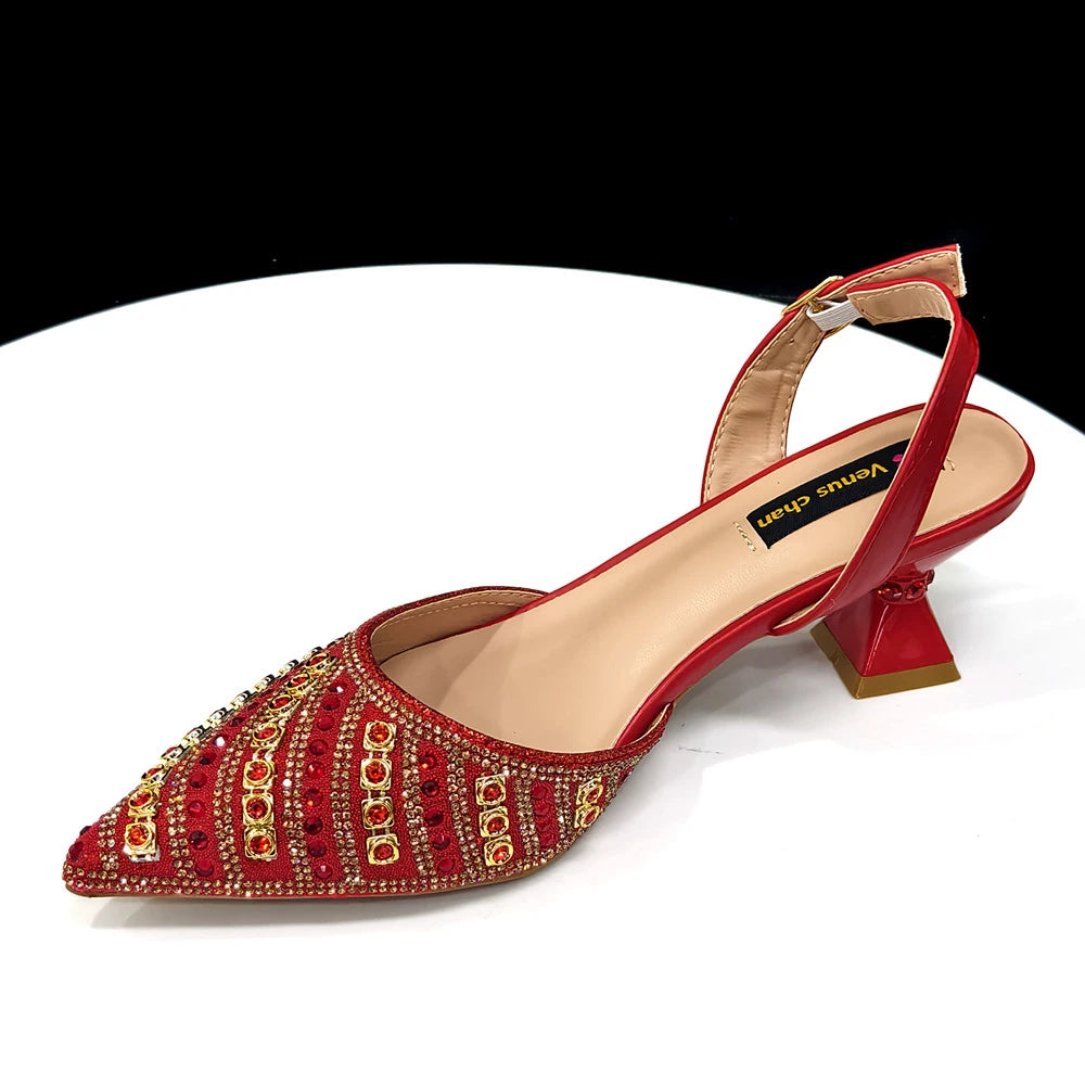2025 Elegant Multicolor Color Women's  Heels and Rhinestone Handbag Set - Italian Design for Weddings and Parties