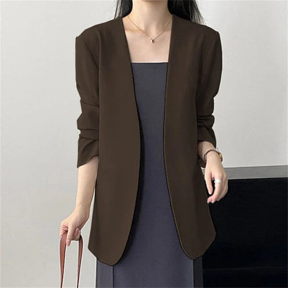 Fashion New Solid Casual Joker Women's Blazer Spring Autumn No Placket Cardigan Suit Jackets V-neck Long Sleeve 19-Color Coats