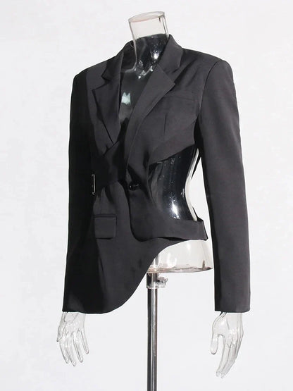 Solid Hollow Out Backless Slimming Blazers For Women Notched Collar Long Sleeve Spliced Button Blazer Female New