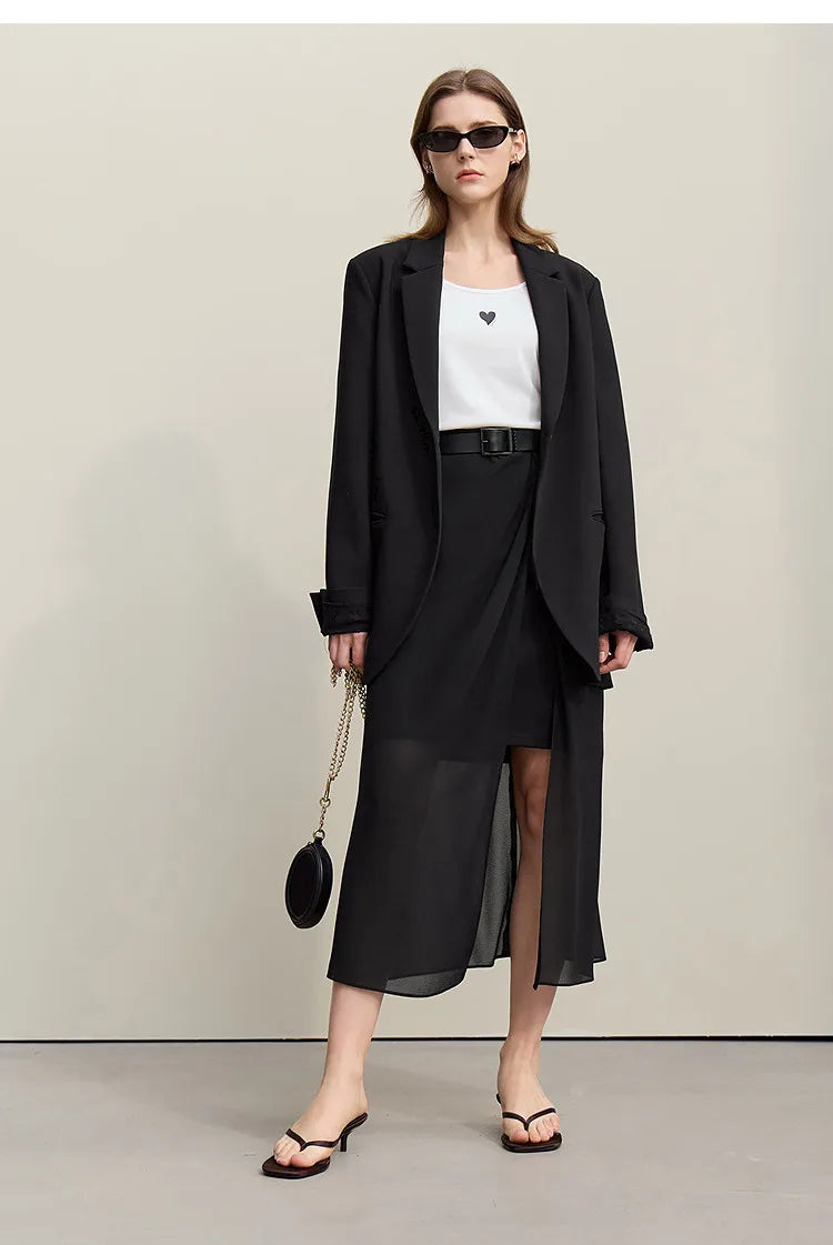 Women's Skirt 2026 Summer Elegant Chiffon Midi Skirt Pleated Side Slit Office Casual Versatile Women's Clothing 12612002