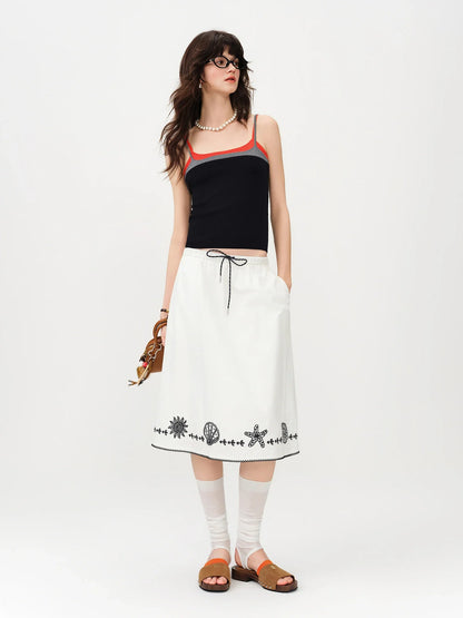 2026 Summer Women Color Block Contrast Trim Cami Top, Navy Slim Fit Cropped Vest for Y2K Daily Layering Style Chic Hot Girl
