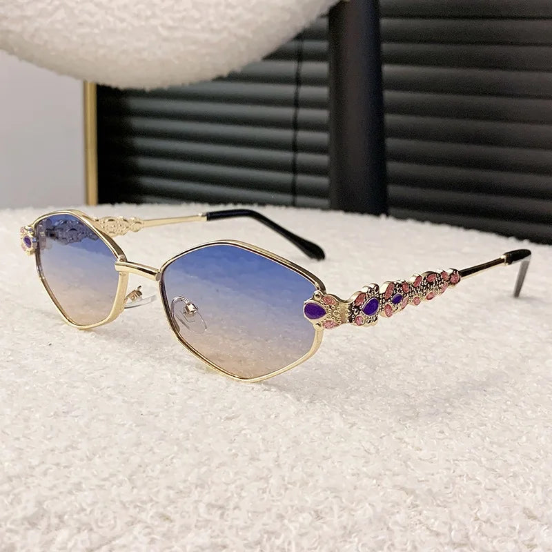 Retro Geometric Polygon Metal Frame Sunglasses with Colorful Enamel Temple Arms UV400 Trendy Women's Fashion Shades Gafas De Sol