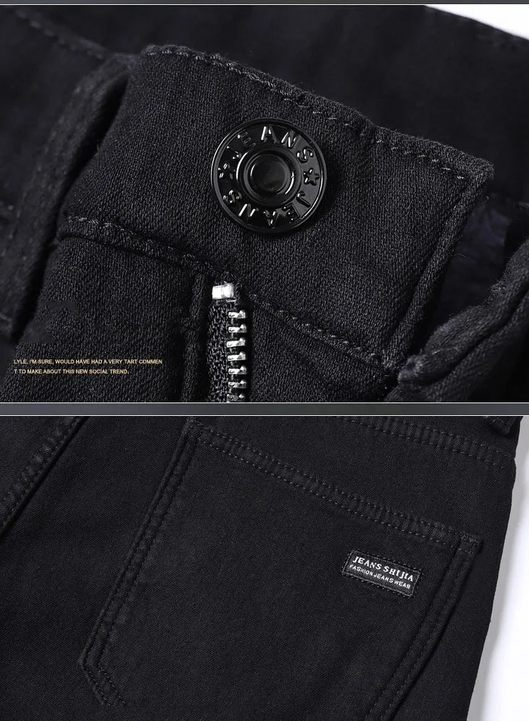 2025 New Winter Pure Black Fleece Thick Warm Jeans Men's loose Straight Elastic Denim Pants classics Casual Plush Trousers