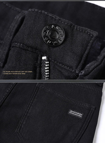 2025 New Winter Pure Black Fleece Thick Warm Jeans Men's loose Straight Elastic Denim Pants classics Casual Plush Trousers