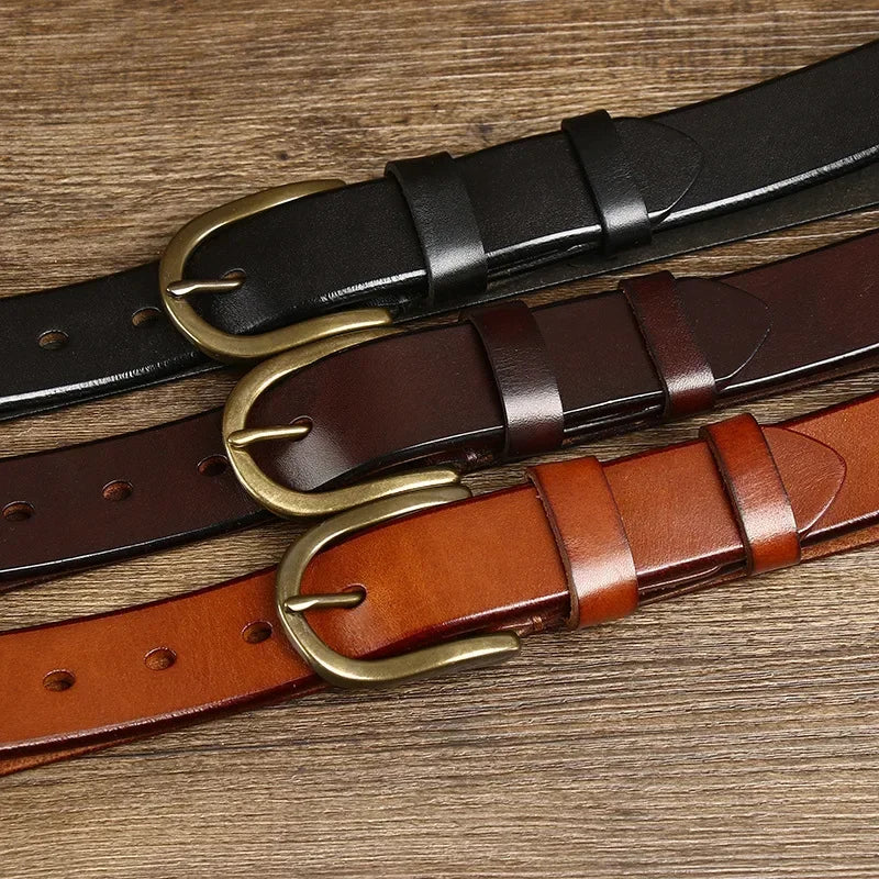 3.3CM Top Cow Genuine Leather Belts for Men Luxury Designer High Quality Copper Brass Buckle Vintage Cowboy Jeans Male Belt