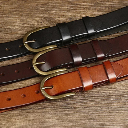 3.3CM Top Cow Genuine Leather Belts for Men Luxury Designer High Quality Copper Brass Buckle Vintage Cowboy Jeans Male Belt