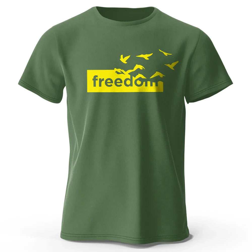 Men's The Freedom Letter Printed T-Shirt 100% Cotton Oversized Funny Graphic Tees for Men Women Summer Tops