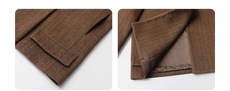 Women Woolen Blazer Loose Vintage V Neck Female Jacket Suit Double Breasted Office Ladies Coat Spring Autumn 2025