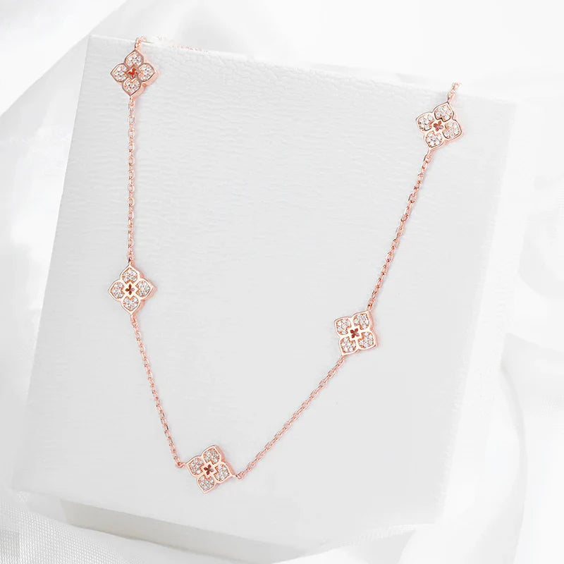 18k Plated Flower Moissanite Choker Necklace for Women Girls Neck Chain Sparkling 925 Sterling Silver Jewelry Pendant