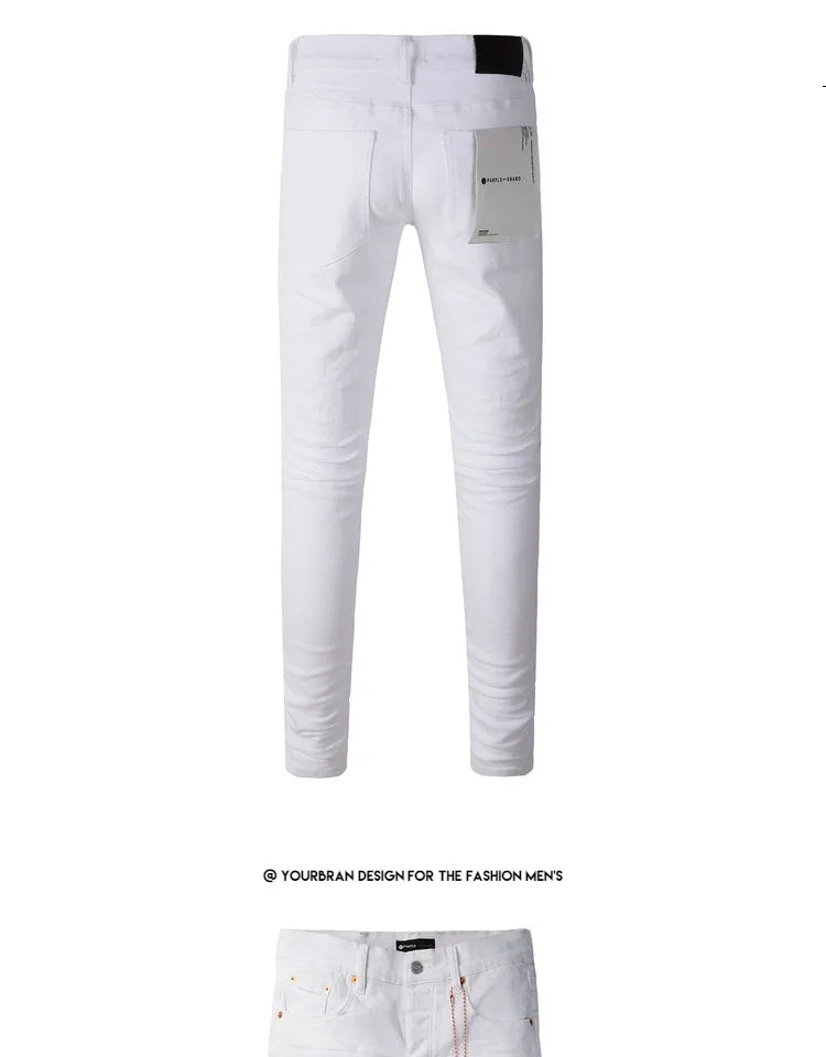 Spring New Men's White Skinny Jeans High Quality Slim Fit Trousers Streetwear Hip Hop Style Casual Fashion Stretch Denim Pants