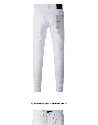 Spring New Men's White Skinny Jeans High Quality Slim Fit Trousers Streetwear Hip Hop Style Casual Fashion Stretch Denim Pants