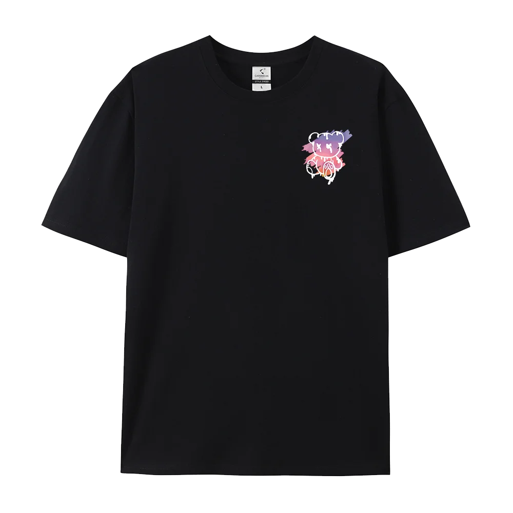 New York Art Word Cartoon Bear Sunset Scenery Design T Shirts Men Hip Hop Cotton Shirt Loose Summer T Shirts Oversized Tees