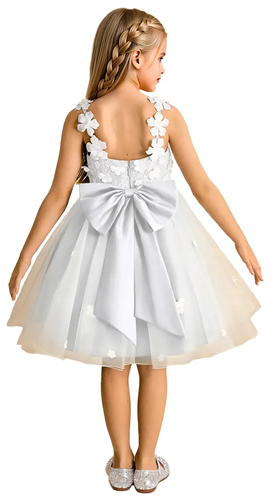 Snvdzo Princess Girls Lace Flower Girl Dress 3D Floral Sleeveless Tulle Princess Wedding Pageant Party Dresses 2026 with Big Bow