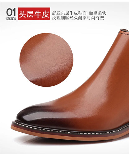 Brand Men's Chelsea Boots Genuine Cow Leather Handmade Boot Shoes Work Shoes For Formal Dress Wedding Business Party New