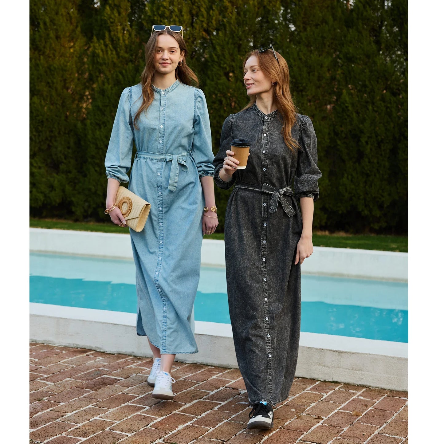AP SS26 Women Lightweight Denim Dress Cotton Black and Blue Maxi Dress