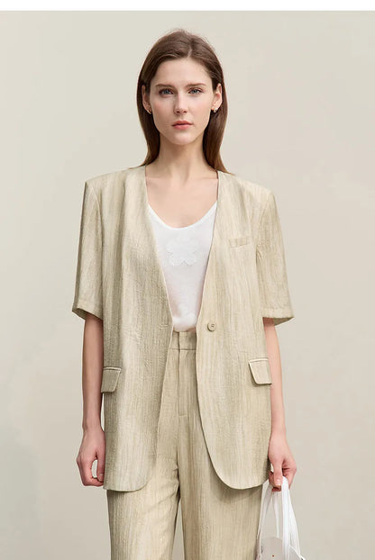 Women's Jacket 2026 Summer New Loose Casual V-neck Single Button Blazer Separate Versatile Wide-leg Women Trousers 12621092