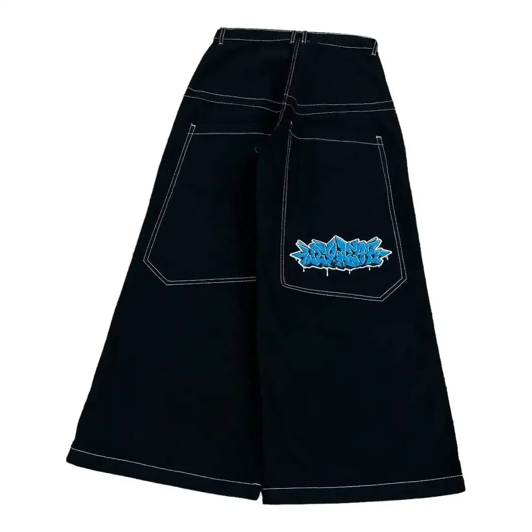 Y2k Baggy New Wexwear Stripes Black Pants Embroidered Jeans Streetwear Men Harajuku Hip Hop Women High Waist Wide Trouser