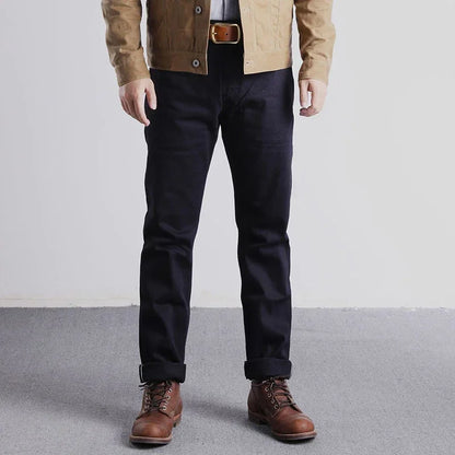 Blue-Black Officer Trousers Slim Straight Fit 14oz Indigo Selvedge Denim Jeans