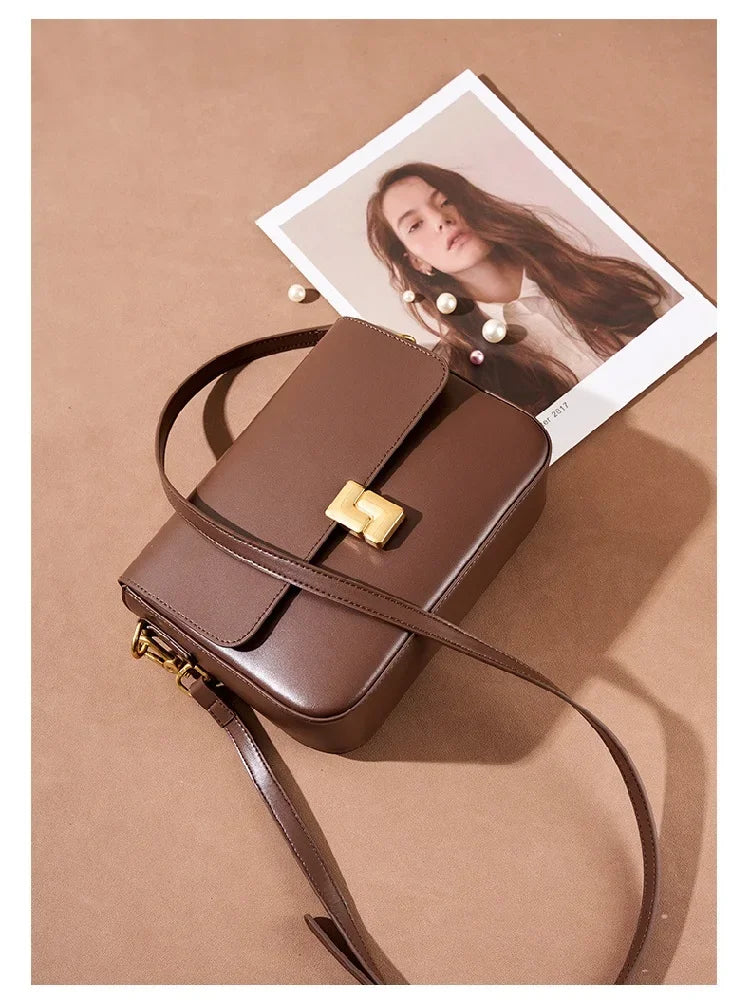 100% Genuine Leather Women Crossbody Bag Fashion Small Square Bag High Quality Cowhide Women's Commuter Shoulder Bag