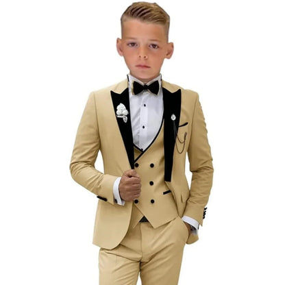Velvet Collar Suit Set for Kids 3-14 Years, Three-Piece Wedding Suits for Boys, Toddler Suits Tuxedo Homecoming Teens Suits