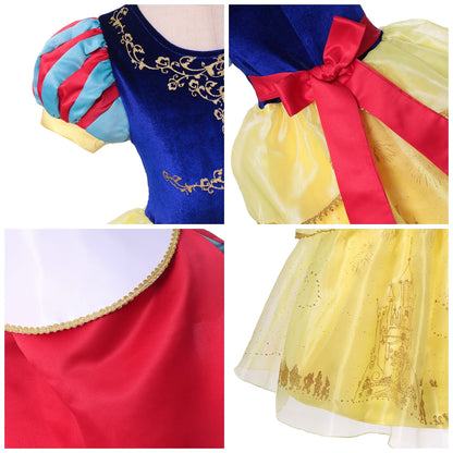 Deluxe Snow White Gown Set with Accessories Princess Costume Fairy Cosplay for Girls Kids Toddler Carnival Party Vestido
