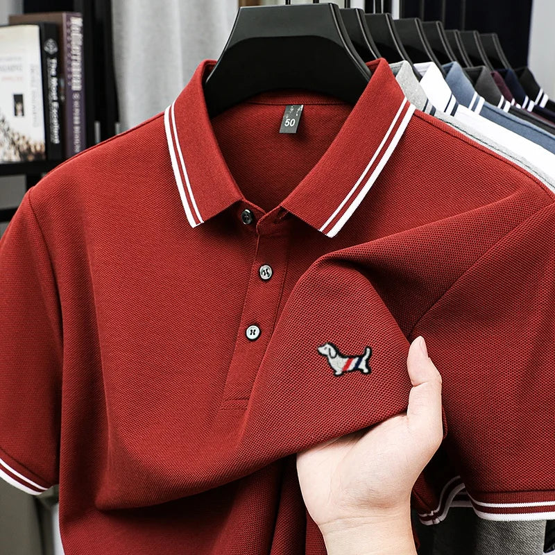 100% pure cotton summer new men's trendy shortsleeved luxury customized business casual polo shirt designer brand badge T-shirt