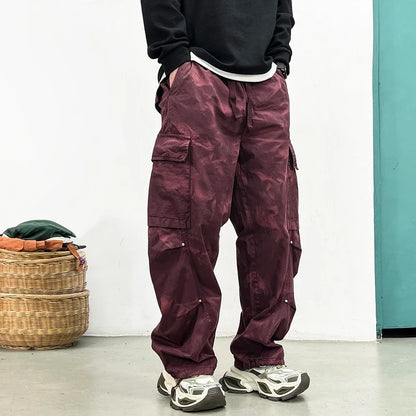 American Tactical Cargo Pants Men Premium 100% Cotton Distressed Tie Dye Straight Leg Loose Fit Multi Pocket Heavy Duty Casual