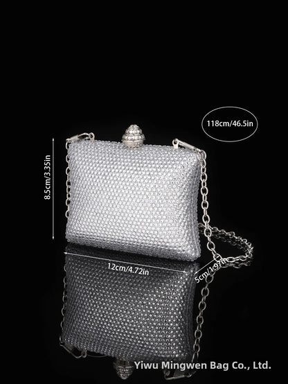 Diamond Crystal Handbag Evening Bag Cross-Border Wedding Ladies Party Shell Shape Polyester Handheld Bag with Lock Buckle